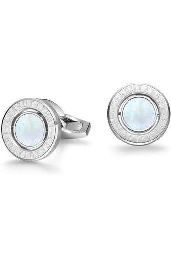 Cerruti 1881 Lino Silver Stainless Steel with Rotating Mother of Pearl Center Cufflink for Men
