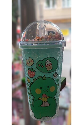 ada çanta kırtasiye Plastic Cup with Fancy Lid and Straw, Featuring a Dinosaur Figure, 470ml Ad98753