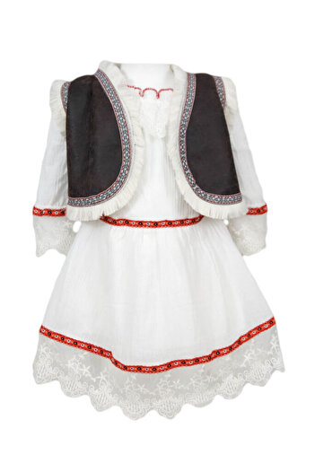 fantasialand Traditional Baptism Dress Two Pieces, Model Ioana, White Color