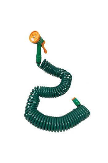 Green Garden Green Watering Hose, 4 Functions, 4 Accessories, Pistol, Spiral, 15m, Green