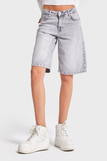 its basic Women's Gray Color 4S5-12 Baggy Bermuda Fit 100% Cotton Maxi Length Denim Shorts