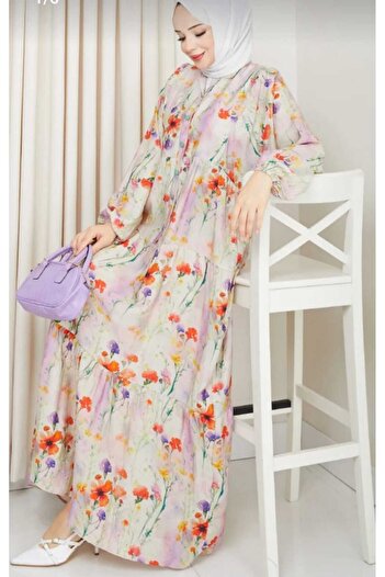MissPul Women's Buttoned Long Comfortable Fit Oversize Ferace Dress