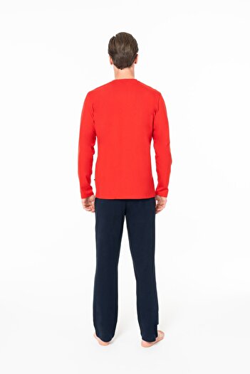 U.S. Polo Assn. U.S. Polo Assn. 18959 Men's Long Sleeve Lapel Three Button Pajama Set-Red