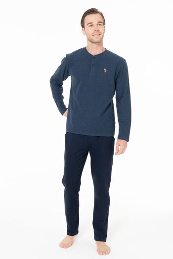 U.S. Polo Assn. U.s Polo Assn. 18966 Чоловічий піжамний комплект з довгими рукавами та коміром на трьох ґудзиках — індиго