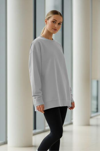 COMBİNE MİCHAİL Kadın Oversize Kışlık Salaş Gri Sweatshirt