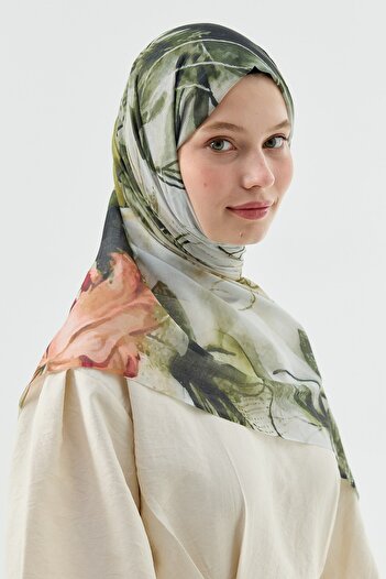 Modakaşmir Water Lily Pattern Moon Shawl