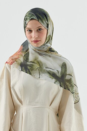 Modakaşmir Water Lily Pattern Moon Shawl