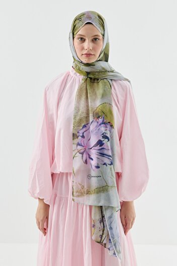 Modakaşmir Water Lily Pattern Moon Shawl