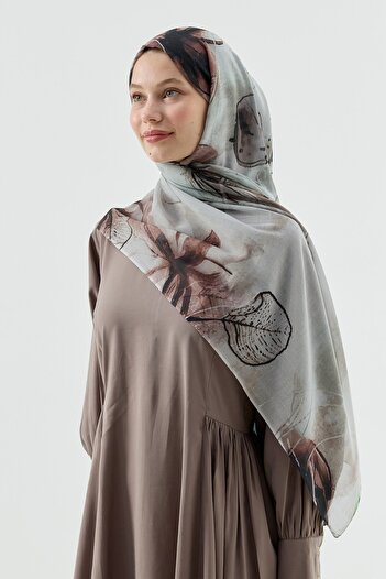 Modakaşmir Water Lily Pattern Moon Shawl