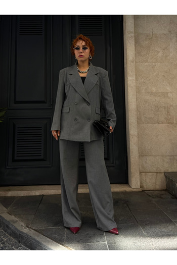 Bak'ap Premium Cotton Polyviscose Daddy Oversize Blazer Jacket - Palazzo Pants 2-Piece Set
