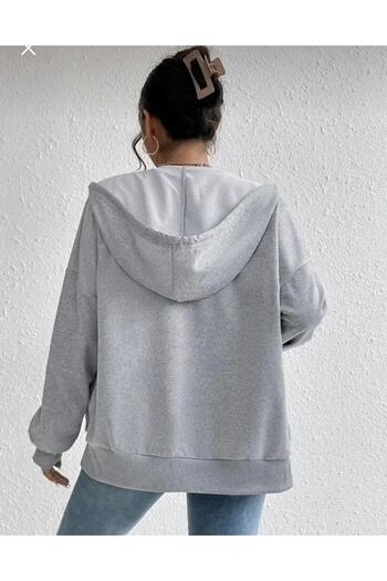 H&Z COLLECTION Hanorac de damă cu fermoar gri %100bumbac