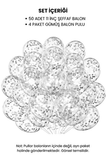 Bunloon Silver Confetti Balloons Set of 50 - 11 Inch Clear Wedding and Party Balloons