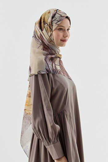 Modakaşmir Water Lily Pattern Moon Shawl