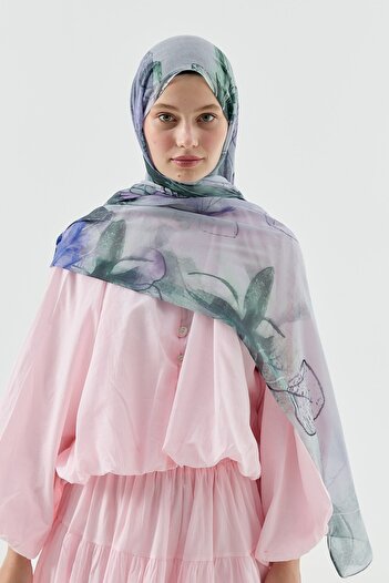 Modakaşmir Water Lily Pattern Moon Shawl