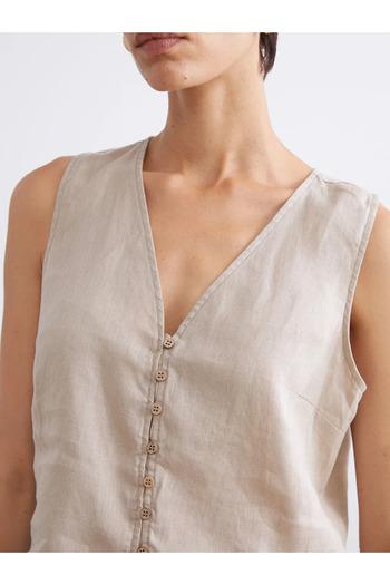 LC Waikiki V-Neck Strap 100% Linen Blouse