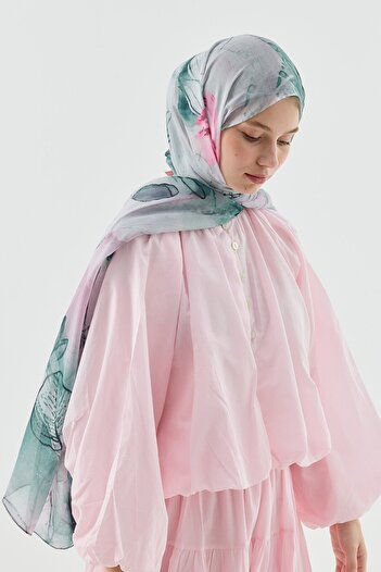 Modakaşmir Water Lily Pattern Moon Shawl