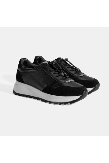 Desa Women's Black Lace-Up Leather Sports Shoes