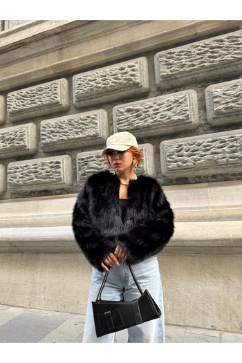 Bak'ap Premium Lined Crop Short Faux Fur Jacket