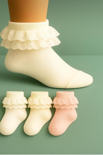 Mcr 6 Pairs of Girls' Lace Toe Seamless Quality Booties Socks by