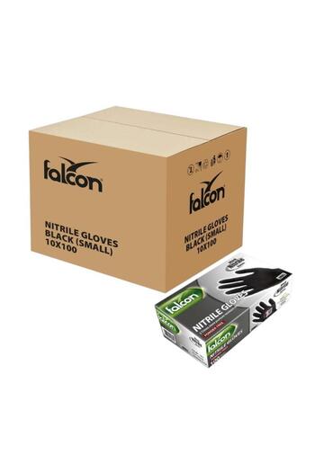 Falcon Nitrile Gloves Powder Free, Small (Black) - 100 pcs