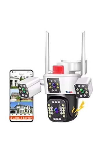 Taggo Camera de Supraveghere cu 3 Obiective WiFi VTM®, 12MP, Ultra HD, Zoom Optic 10X, Ultra-Wide, Exteri