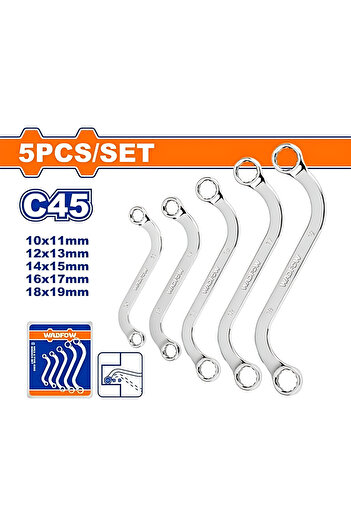 WADFOW S-Type Ring Wrench, Combination spanner Set 5-Pieces, Chrome Vanadium Steel