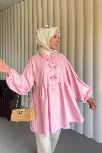 Nergis Neva Butik Poplin fabric bow balloon sleeve hijab tunic