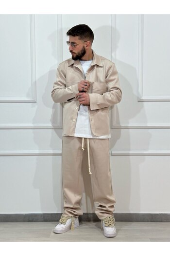 Urban Collection Cream shirt with pockets and long pants set