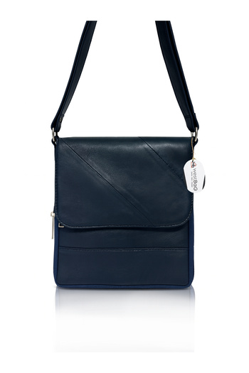 westbag Genuine Leather Navy Blue Multi-Compartment Unisex Messenger Bag Crossbody Shoulder Bag with Side Strap