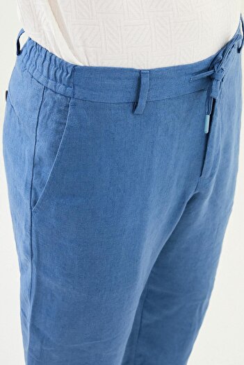 Mcr Straight Slim Fit 100% Linen Men's Trousers Indigo - 38300.25Y