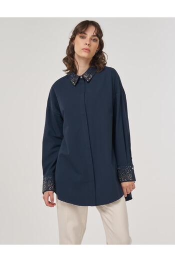 Kayra 100% Cotton Hotfix Printed Tunic Dark Navy Blue