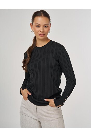 Kayra Accessory Buttoned Knitwear Sweater Black