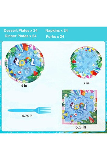 erorex 96 Pcs Pool Party Supplies, Pools Party Paper Plates Napkins Set,Disposable Summer Themed Tableware