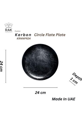 erorex Karbon Circular Plate – 24Cm | Ultra Resistant Black Porcelain | Oven, Microwave & Dishwasher Safe