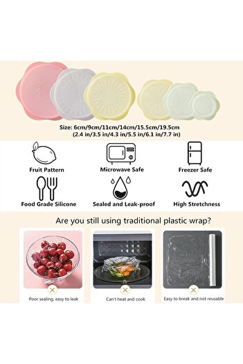 erorex Silicone Stretch Lids Set Food Storage, Fruit Pattern Food Grade Reusable Silicone Sealing Food