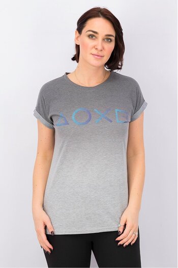 Playstation Women Controller Round Neck Shortsleeve Top, Grey