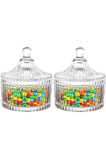 ComSaf Glass Candy Sweet Jars with Lid, Set of 2, 10CM