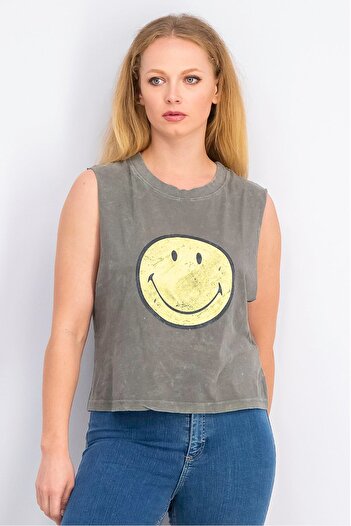 DIFUZED Women Sleeveless Tank Top, Acid,Washed Grey