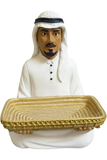 erorex Traditional Middle Eastern Figurine Tray Holder – Decorative Gold Serving Tray Cultural Thobe