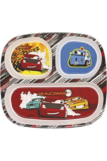 erorex Melamine Kids Rectangular 3 Partition Plate Racing Car Design | 24X21Cm