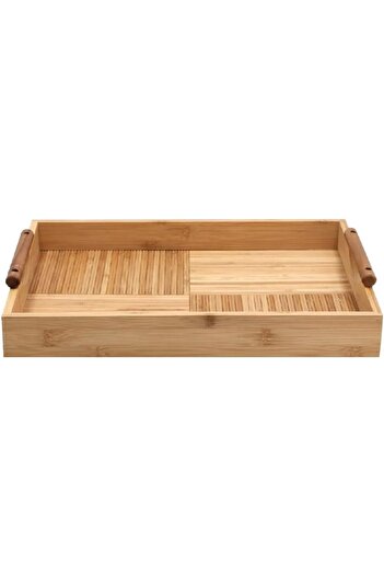 erorex Durable Rectangular Bamboo Serving Tray With Handle Brown G19 X232A S