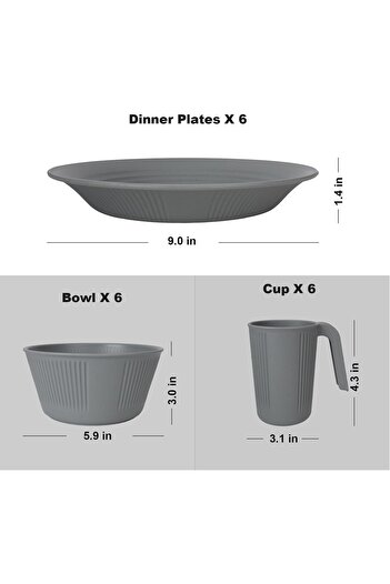 erorex Unbreakable Plastic Dinnerware Set 6 Reusable Tableware Plates, Bowls, Cups Microwave & Dishwasher