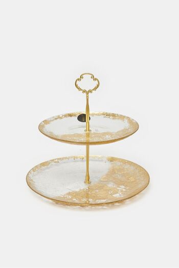 erorex Gold Decal Glass 2 Tier Plate, Gold, One Size
