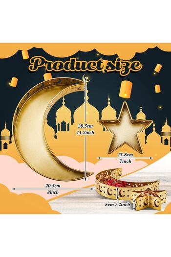 erorex 2 Pcs Eid Mubarak Moon Star Dinner Plate Tray Ramadan Serving Tray Muslim Islamic Dessert Trays
