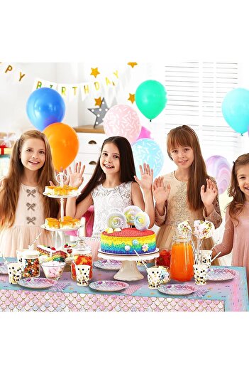 erorex 92 Pcs Mermaid Party Supplies Kids Birthday Tableware Plate, Napkin, Cup, Fork Ocean Themed