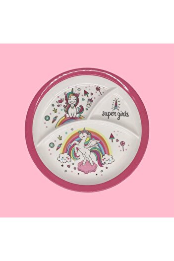 erorex Melamine Kids Round Partition Plate Unicorn Design | 26 Cm