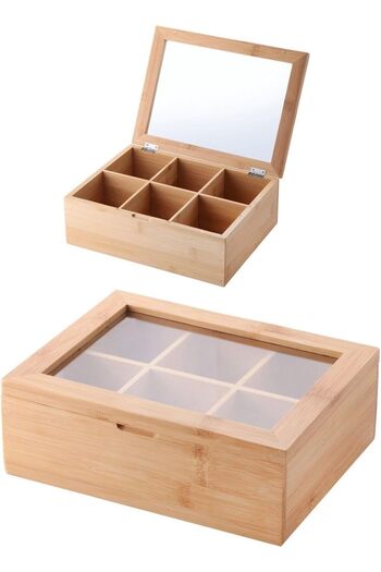 STOREMAX Polysight Bamboo 6 Compartment Tea Box -100% Original Bamboo Lid 21X16,5 X7Cm Trendzap 467437