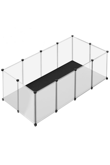 SONGMICS Țarc modular pentru animale mici cu plăci de bază și covoraș impermeabil, 145x73x57 cm, transparent