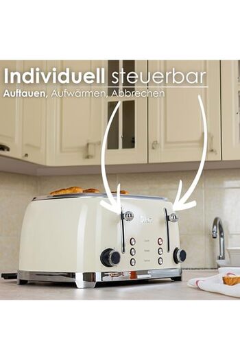 STOREMAX Snshop Zln1214 60's Retro Toaster -Cream- 4 Slice Capacity, 6 Level Settings, Frozen