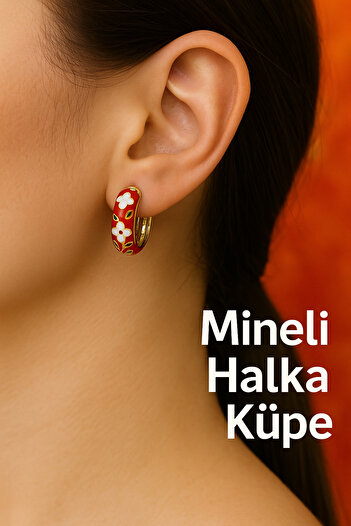 Enjoy Red Enamel Flower Patterned Hoop Earrings the Energetic Aspect of Ethnic Chic